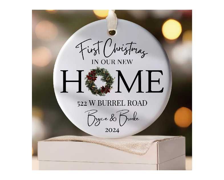 2025 Personalized First Christmas in Our New Home Address Ornament, Custom House Address Ornament, Gift for Family, New Home Present, Realtor Client Gift (Design B)