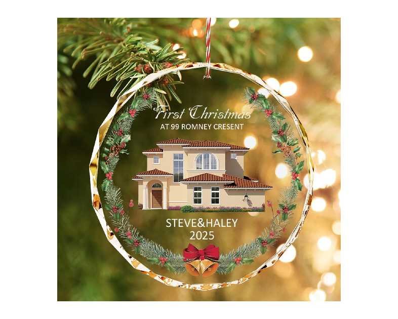 Bemaystar First Christmas in New Home Ornaments 2025–Personalized Crystal Ornament with Photo and Address–Custom Housewarming Gift Keepsake–Christmas Tree Decoration for Couples or Families