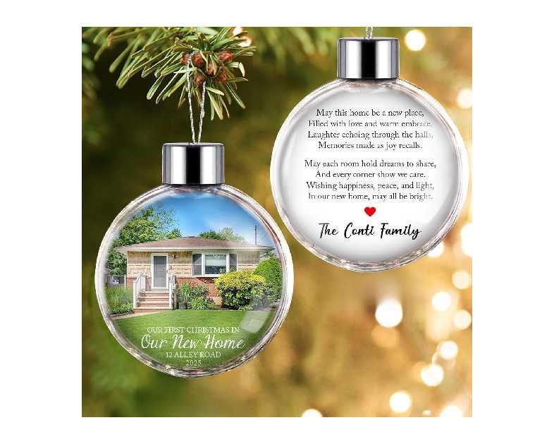 Bemaystar Double-Sided Personalized New Home Ornament 2025 - Personalized Christmas Ornaments, Christmas Ball with Photo Address Date,Housewarming New Home Gifts for Newlyweds, Neighbor, Xmas Gifts