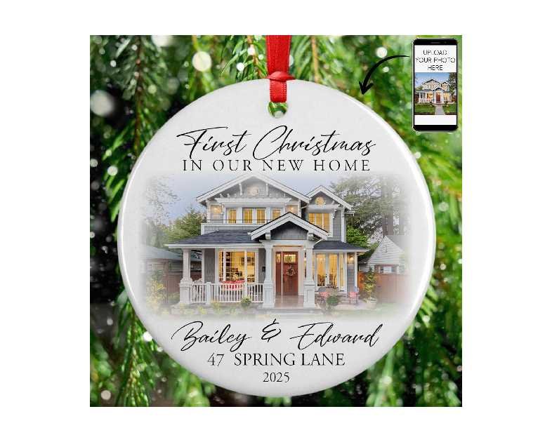 Custom New Home Ornament 2025 w/Your Home Photo, Address - 3" Our 1st Christmas in Our New Home Christmas Keepsake Ornament w/Optional Gift Box, Personalized Newlywed
