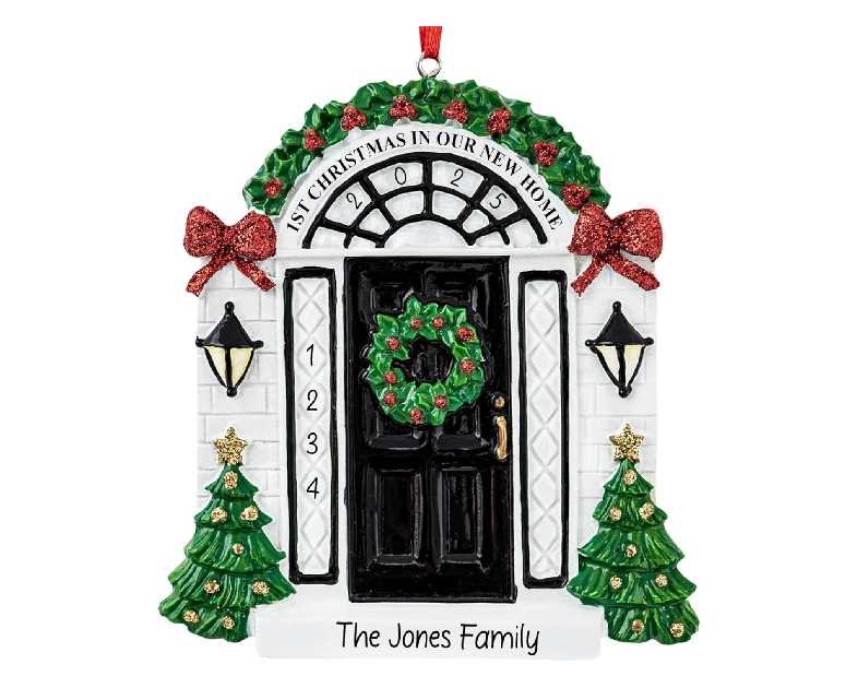 Personalized New Home Christmas Ornament 2025 | Black Door w/Glitter Ribbon Unique Keepsake for Xmas Tree - First Year in New House, Our 1st Apartment, New Neighbor Gift | Custom Name & Year