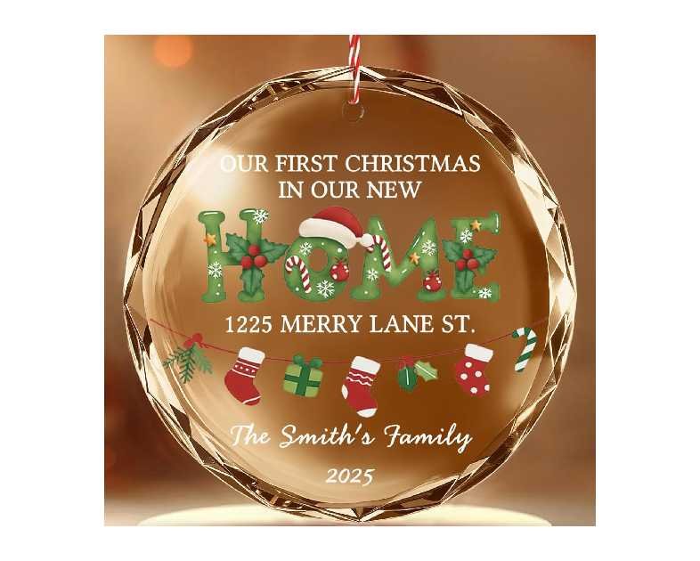 Bemaystar Personalized New Home Ornament 2025 - Custom First Christmas in New Home Ornament 2025 with Name Address, Housewarming & Xmas Gifts for Newlyweds, Neighbor, Gifts for Christmas