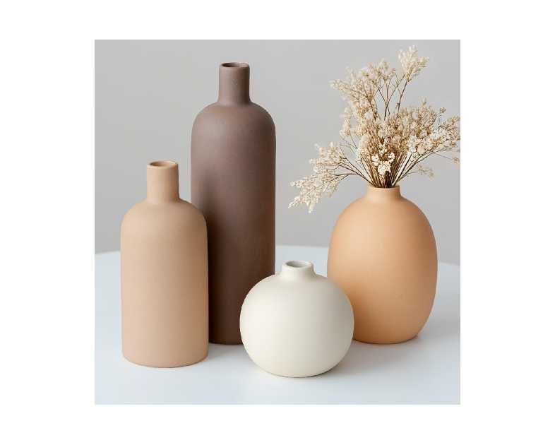 Modern Ceramic Vase Set, Neutral Colors, Decorative Vases for Home Shelf Decor, 4 Piece Collection (Coffee Mix Set 4)