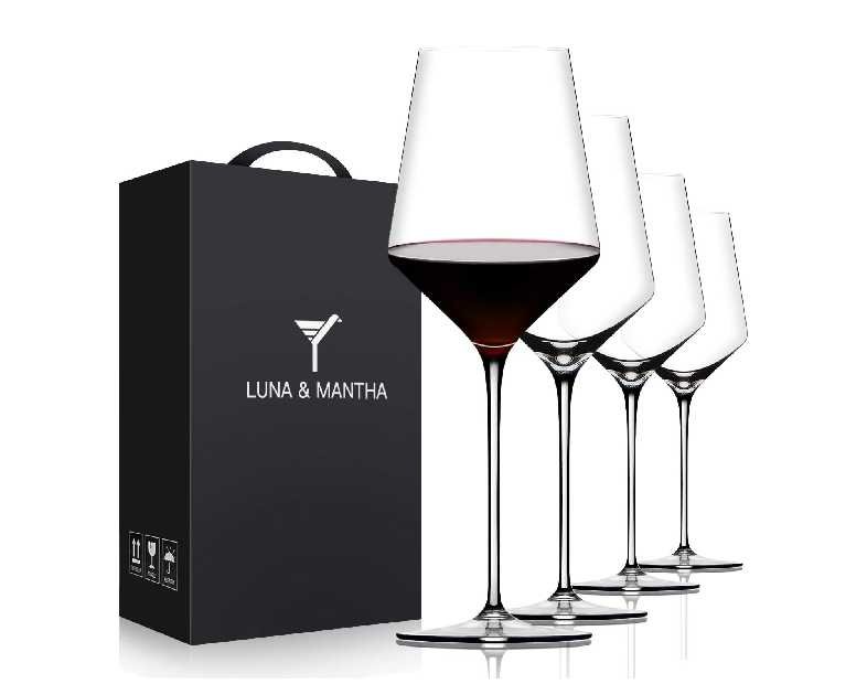 Red Wine Glasses Set of 4, Premium Crystal Wine Glasses Hand Blown,15 oz,Thin Rim,Long Stem,Perfect for Red or White,Daily Use,Unique Wedding Anniversary or Birthday Gift