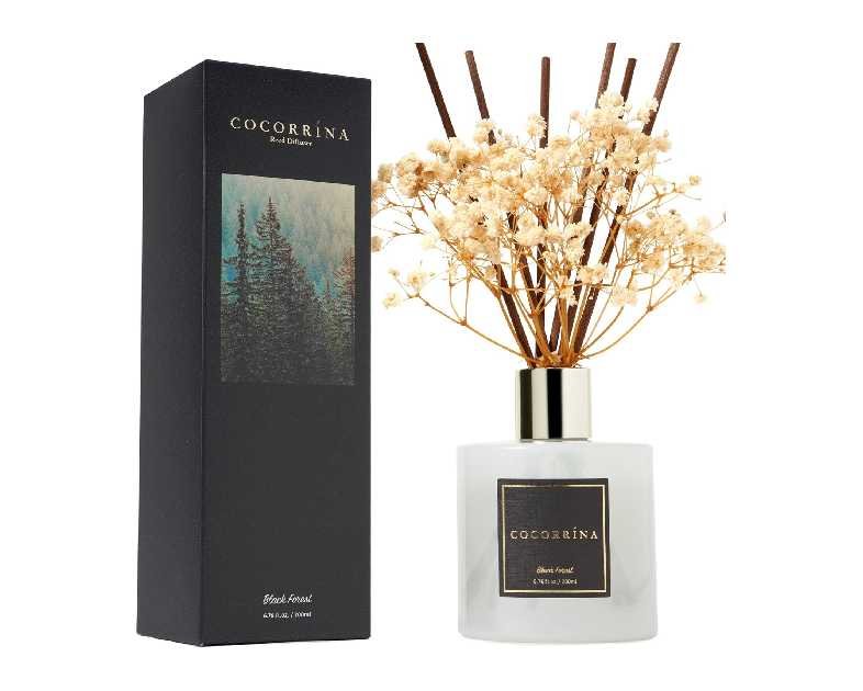 Cocorrína Reed Diffuser Sets, 6.7 fl oz. Black Forest Diffuser with Sticks Home Fragrance Reed Diffuser for Bathroom Shelf Decor