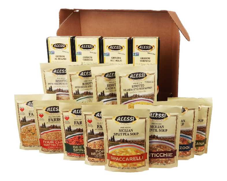 Alessi Taste of Italy Holiday Variety Gift Box, Sampler of Culturally Inspired Soups, Risottos, Farros and Premium Bread Sticks