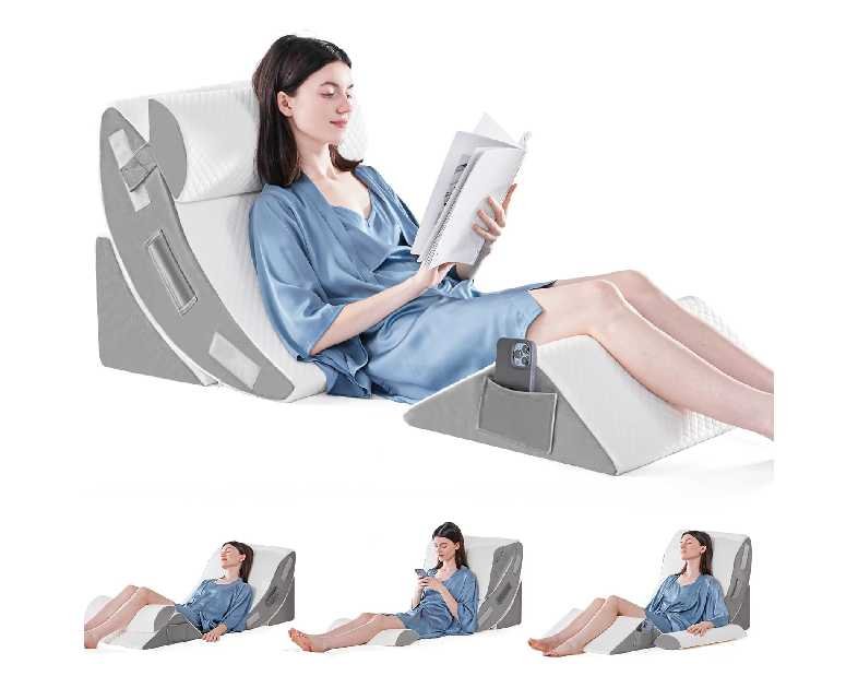 Yojoker 4PCS Orthopedic Bed Wedge Pillow Set for Sleeping, Post Surgery Foam Pillow for Body, Back and Leg Pain Relief, Triangle Adjustable Support Pillow - Acid Reflux, Anti Snoring & GERD Sleeping