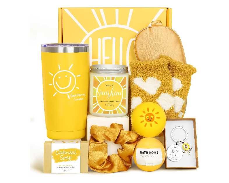 Gift Baskets for Women, 10pcs Unique Birthday Gifts for Women, Best Friend Birthday Christmas Gift, Get Well Soon Gift Basket Sending Sunshine Cheer Up Box for Sister Friendship - BRIGHTEN UP HER DAY!