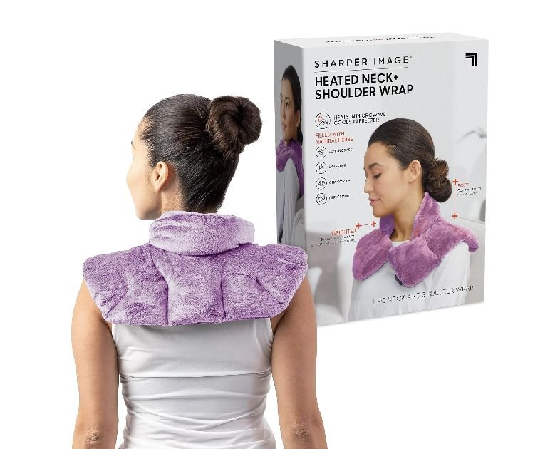 Sharper Image Heated Neck & Shoulder Wrap - Microwavable Warm & Cooling Plush Pad, Scented Aromatherapy (100% Natural Lavender & Herb Spa Blend), Pain Tension Headache Relief Therapy, Gift for Women