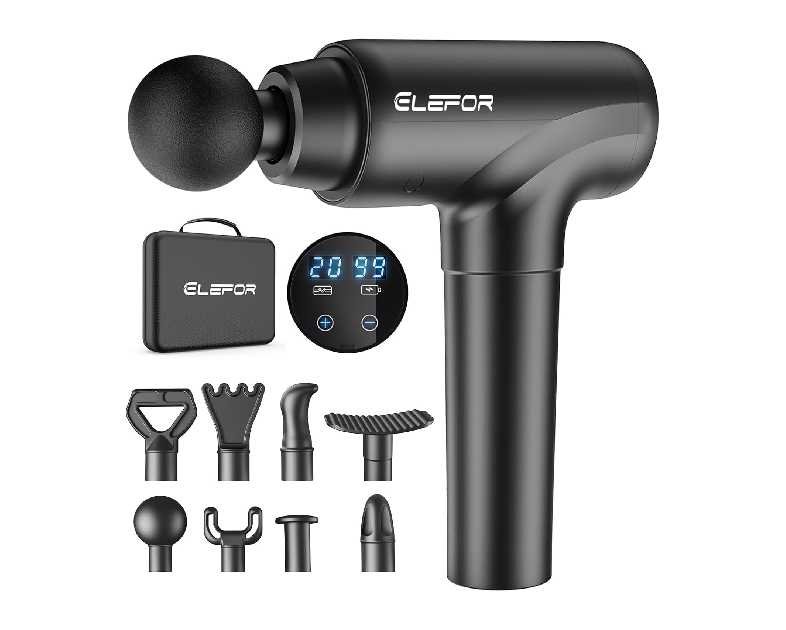 Elefor Massage Gun Deep Tissue,Percussion Back Massager Gun for Athletes Muscle Massage Gun for Pain Relief with 8 Massage Heads & 20 Speeds (Matte Black)