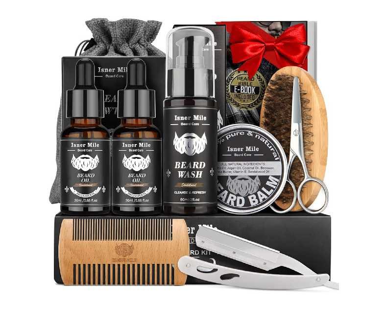 Isner Mile Beard Grooming Kit for Men Care: Trimming Sets with Beard Wash