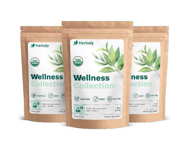 Herbaly Wellness Collection Tea - 8 Active Herbs - Improve General Health, Strengthen Immunity - Natural, Organic, Non-GMO, Vegan, Sugar Free - 3 Pack, 84 Pyramid Tea Bags