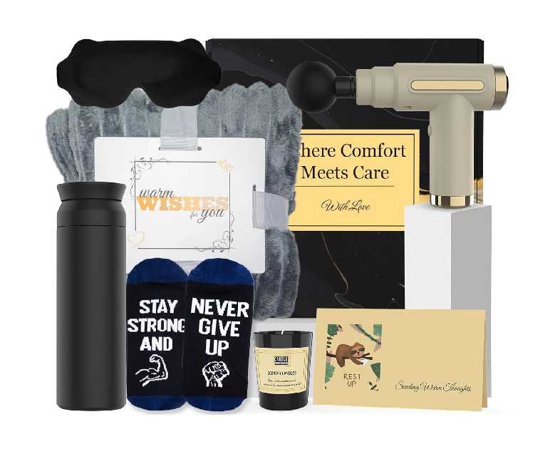 Get Well Soon Gifts for Men, Get Well Soon Gift Basket Men, Care Package for Man with Massage Gun, After Surgery, Cancer Gifts, Sympathy Gift Basket, Feel Better, Sick Friend, Recovery, Dad, Husband