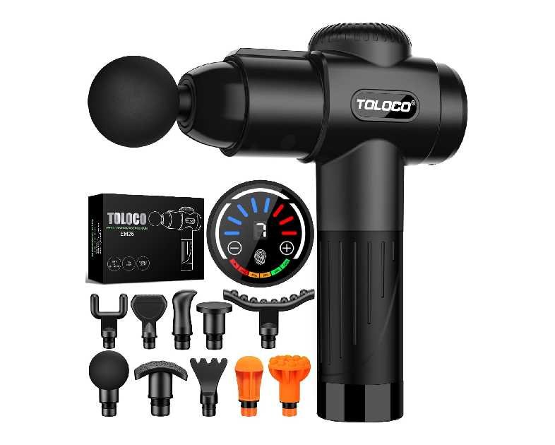 TOLOCO Massage Gun, Deep Tissue Back Massage for Athletes for Pain Relief, Percussion Massager with 10 Massages Heads & Silent Brushless Motor, Gifts for Fathers Day, Black