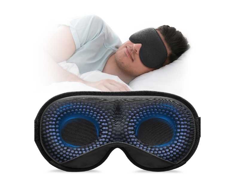 YFONG Weighted Sleep Mask, Women Men 3D Blocking Lights Sleeping Mask (4.2oz/120g), Pressure Relief Night Sleep Eye Mask with Adjustable Strap, Eye Cover Blindfold for Travel Nap Yoga, Black
