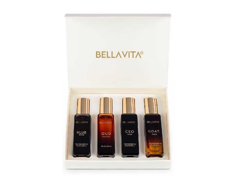 Bella Vita Luxury Long Lasting Perfume Gift Set for Man | 4x20ml | Gifts for Men | Woody, Citrusy, Oud, Premium Fragrance Scent | KLUB, OUD, CEO, G.O.A.T