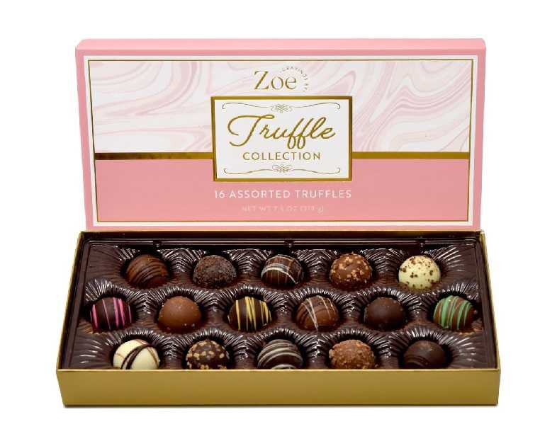 CRAVINGS BY ZOE Gourmet Chocolate Truffle Gift Box | 16 Count | Assorted Gourmet Milk & Dark Chocolate Candy Food Gift Basket Anniversary, Birthday, Get Well, Holiday, Thank You Men Women Mom Her