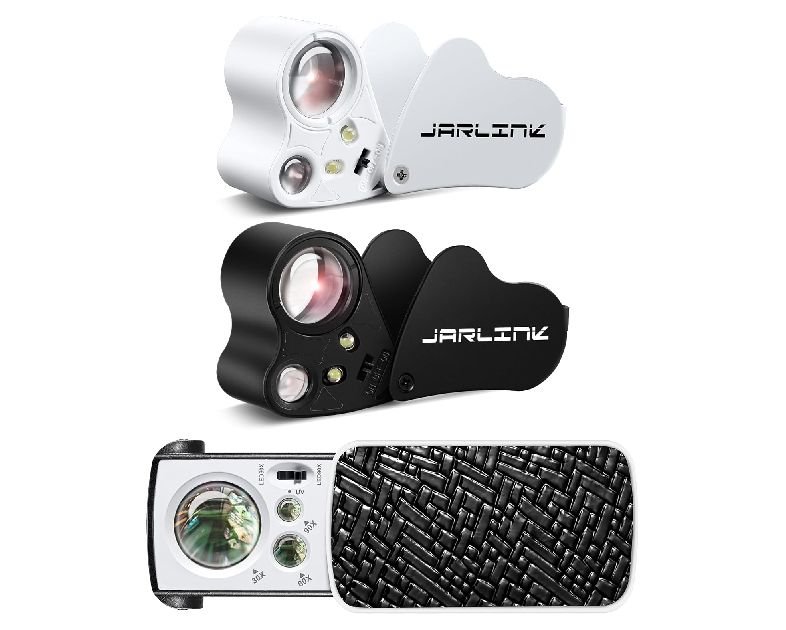 JARLINK 3 Pack Jewelers Loupe, 30X 60X 90X Illuminated Jewelers Eye Magnifier and Magnifying Glass Loop with UV Black Light and Bright LED Light for Gems, Jewelry, Diamond, Coins, Stamps
