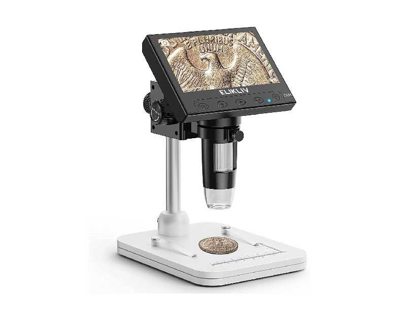Elikliv Microscope, LCD Digital Coin Microscope 1000x, Coin Magnifier with 8 Adjustable LED Lights, PC View Compatible with Windows/MacBook, EDM4, 4.3-Inch