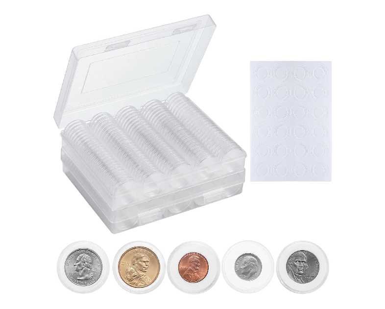 240 PCS 30mm Plastic Coin Capsule Holder, 5 Sizes Protect Gasket Coin Case for Collectors, Round Coin Collecting Supplies with Storage Box