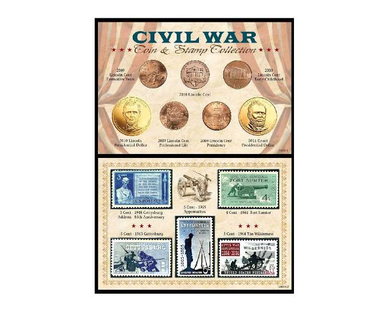American Coin Treasures Civil War Coin and Stamp Commemorative Collection, Bicentennial Pennies, Presidential Dollars, US Mint State Postage Stamps