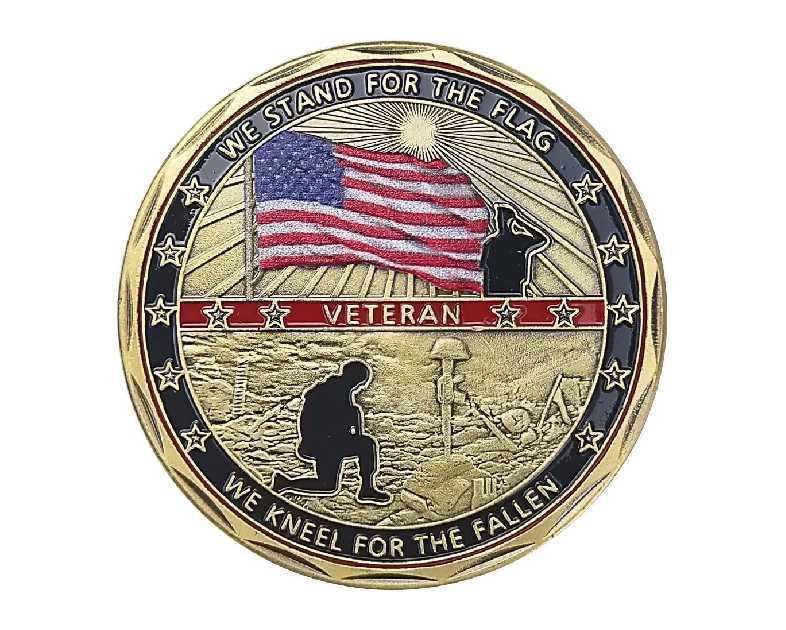 AtSKnSK US Military Challenge Coin Veteran Coin - Stand for The Flag, Kneel for The Fallen