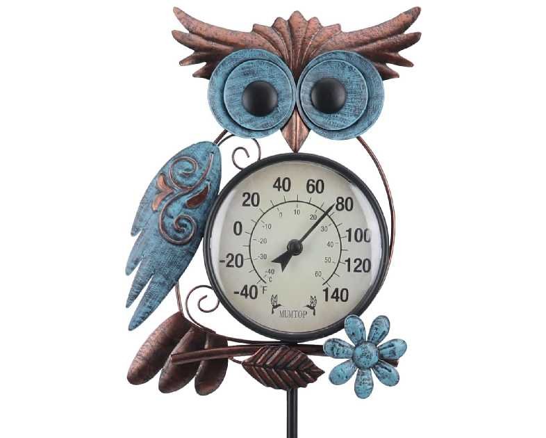 MUMTOP Outdoor Thermometer, 42 Inch Metal Owl Garden Stake Outside Wall Thermometer for Patio, Yard and Garden