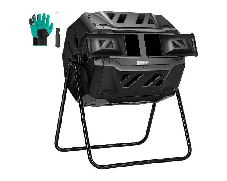 VIVOSUN Outdoor Tumbling Composter Dual Rotating Batch Compost Bin, 43 Gallon Black Door