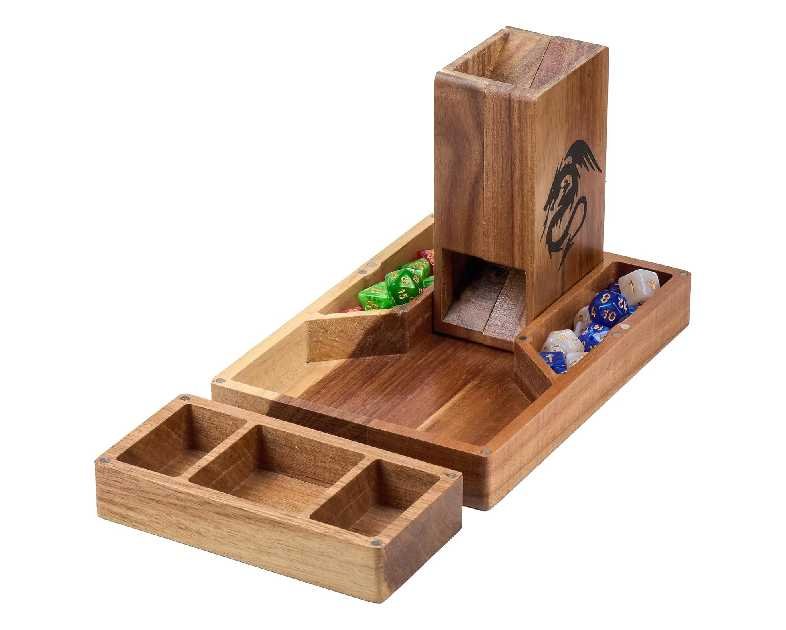 Wooden Magnetic Dice Tower with Tray - Dungeons and Dragons Accessory - Portable Dice Roller for Tabletop RPG - DND Gifts