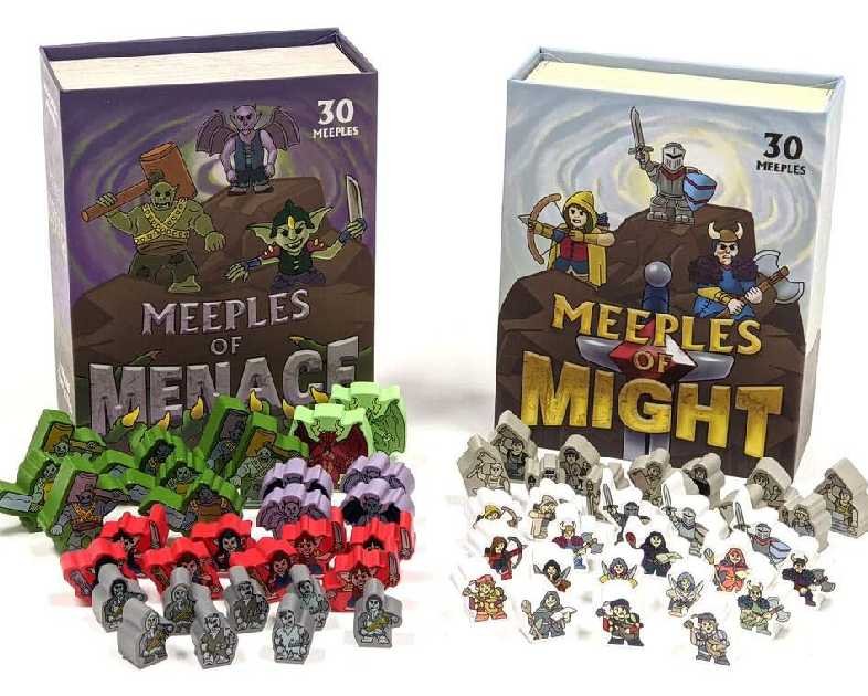 Stratagem Meeples of Might & Menace | 60 Pack of 16mm Minis Wooden Fantasy Meeple Miniatures Tabletop Role Playing RPG | Complete Set