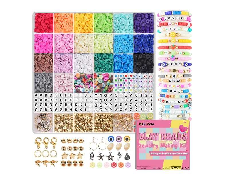 BestNow Clay Beads Bracelet Making Kit 5000 Pcs Friendship Bracelet Kits Flat Beads for Jewelry Making Polymer Heishi Beads Set for Bracelet Necklace DIY Crafts Gift for Girls Ages 6-12