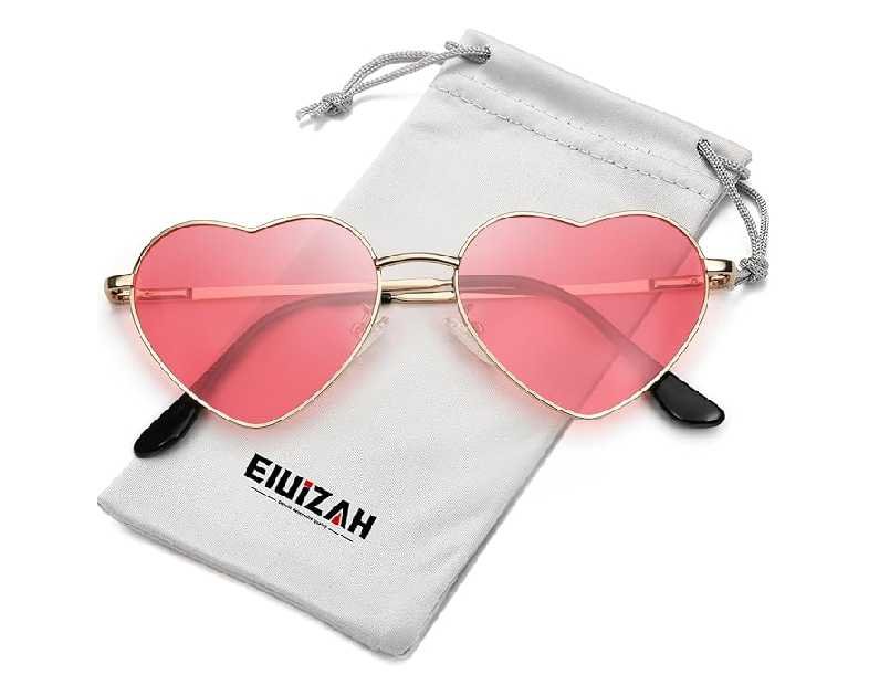 Eiuizah Polarized Heart Sunglasses for Women Men - Cute Trendy Sun Glasses Metal Frame UV400 Protection Lens
