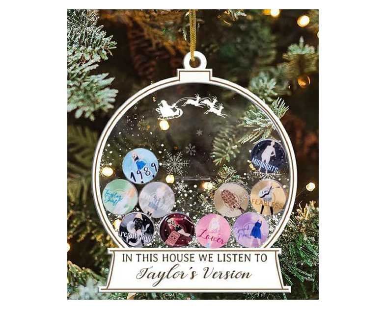 in This House We Listen to Taylor's Version Ornament, Taylor Christmas Ornament,Personalized Christmas Tree Ornament,Christmas Weddings Holidays (B)