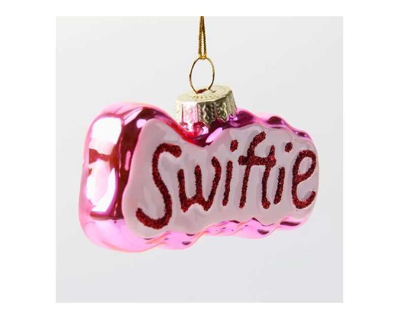 Glass Christmas Tree Ornament, Decorative Gift (Pink with Glitters)