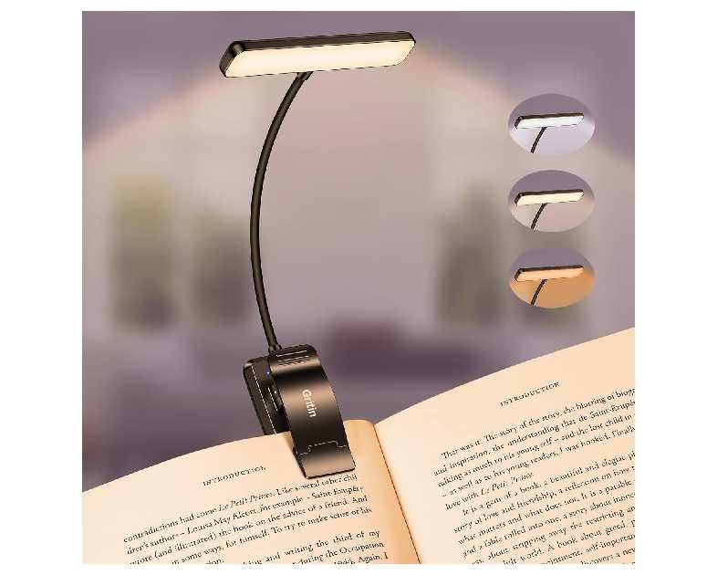 Gritin 19 LED Rechargeable Book Light for Reading in Bed with Memory Function- Eye Caring 3 Color Temperatures,Stepless Dimming Brightness,80 Hrs Runtime Lightweight Clip on Light for Book Lovers