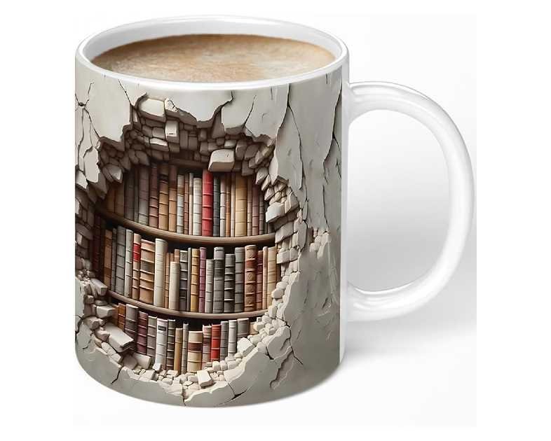 Library Bookshelf Mug, Cool Bookish Ceramic Coffee Mug, Book Lovers Gifts for Readers, Creative Book Club Mug(11oz), Novelty Gifts for Birthday Christmas Men Women Friends