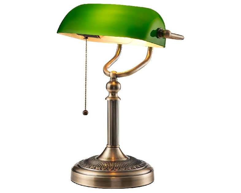 Newrays Green Glass Bankers Desk Lamp with Pull Chain Switch Plug in Fixture