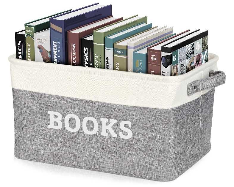 Lukeline Book Storage Baskets for Organizing, 15.5 x 11.6 x 9.4 Storage Basket for Books Cookbook and Recipe, Collapsible Storage Bin, Decorative Baskets for Home, Shelves, Classroom (BOOKS)