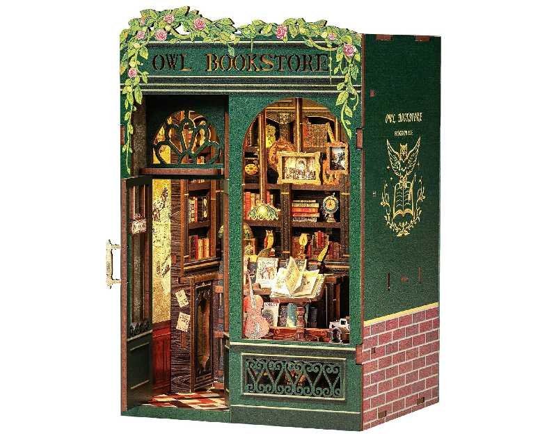 CUTEBEE Book Nook Kit - DIY Miniature House Kit for Adults, Teens and Beginners, Dollhouse Booknook Library Tiny House Bookshelf Decor 3D Wooden Puzzle, Gifts for Family, Friends (Owl Bookstore)