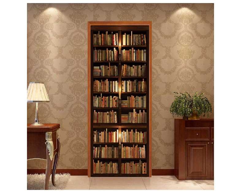 TUOKING Door Sticker, Peel and Stick Vinyl Door Decals, Self-Adhesive Mural for Home Decor, 30.3" W x 78.7" L, Set of 2 Sheets, Bookshelf