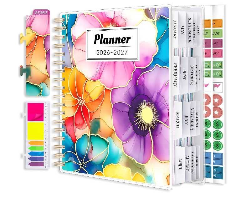 Planner 2026-2027, Large 18 Months Academic Daily Weekly Monthly Planner Yearly Agenda Jan. 2026–June. 2027, 7.9" x 9.8", Page Tabs, Separator Page, Pocket Folder, Bookmark, Stickers, Sticky Note Set