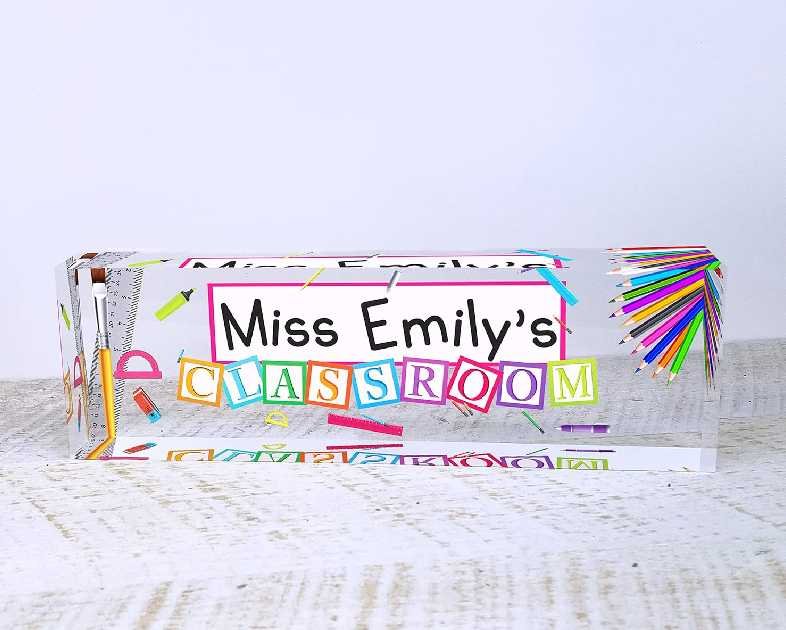 Artblox Acrylic Name Plate, 8'' x 2.5'', Personalized Teacher Desk Sign, Modern Signage
