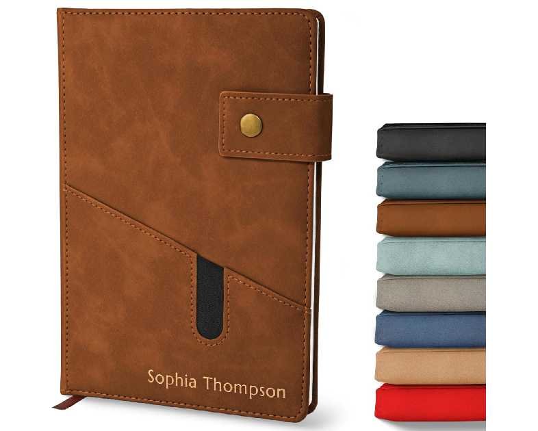 Promot Personalized Notebook - A5 Lined Leather Bound Journal for Writing Women Men - Hardcover Executive Notebook, Daily Journal, Travel Diary, Gift Idea, Custom Embossed Text with Gold Metallic Foil