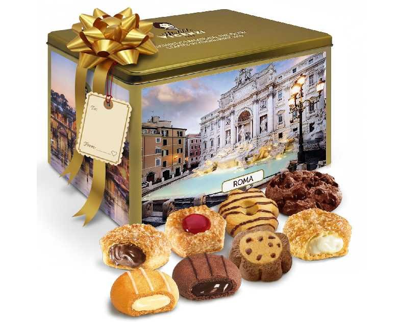 Matilde Vicenzi Roma Cookie Gift Tin - Italian Pastries & Cookies in Individually Wrapped Trays - Gourmet Gifts For Thanksgiving, Holidays, Corporate - Assorted Cookies in Italian Design Tin 32.5oz (920g)