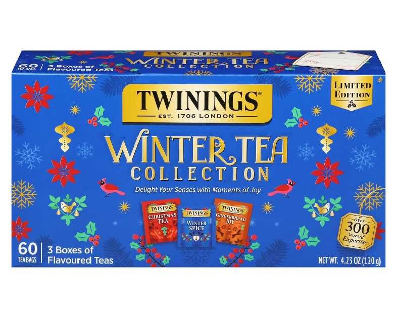 Twinings Winter Tea Collection, Limited Edition Holiday Gift Box, 20 Count (Pack of 3), Includes Christmas Tea, Winter Spice, and Gingerbread Joy, Enjoy Hot or Iced, 60 Teabags