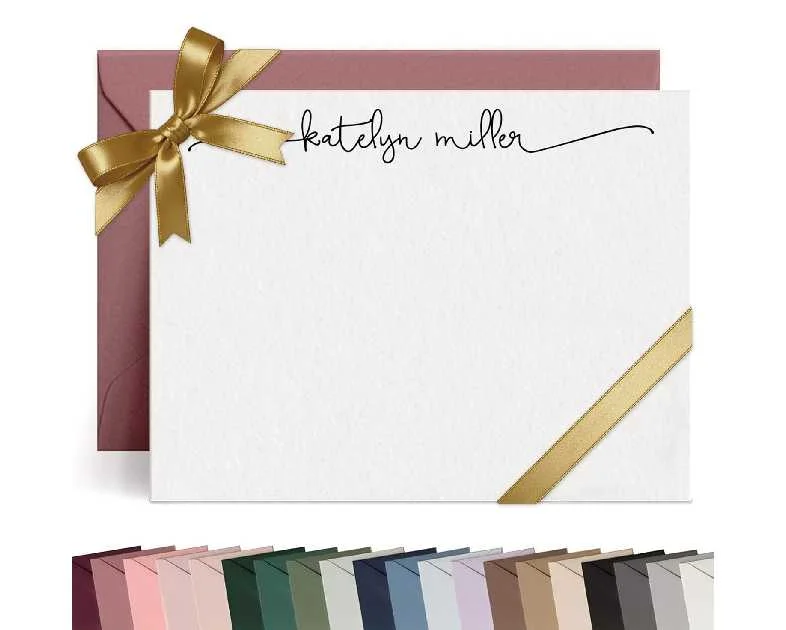 Personalized Stationery Notecards with Envelopes, A2 Custom Note Cards, Personalized Thank You Cards with Envelopes for Greetings, Stationery Gifts For Women & Men - Swash Script Flat