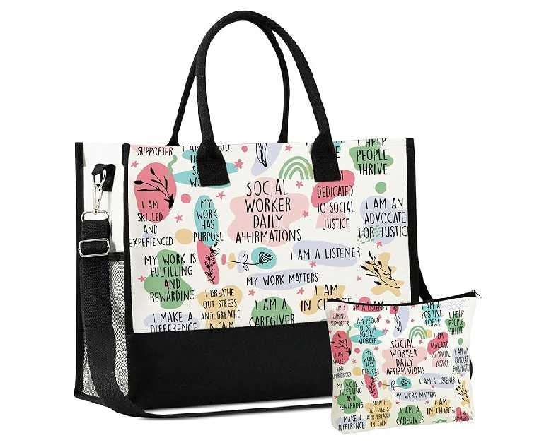 InnoBeta Social Worker Gifts Canvas Tote Bag with Top Zipper and Shoulder Strap for Birthday, Mother's Day, Christmas