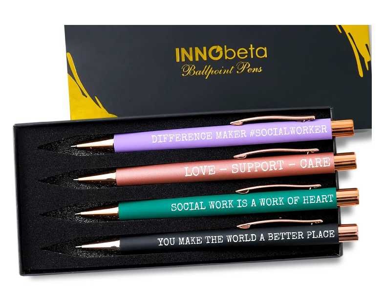 InnoBeta Social Worker Appreciation Gifts for Women, Ballpoint Pen Set of 4 with Inspirational Quotes for School Social Workers