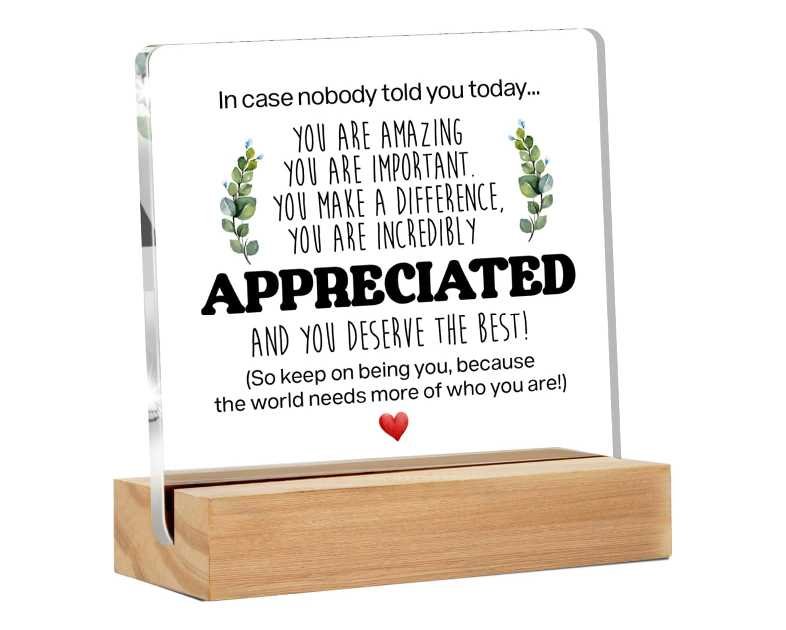 Inspirational Gift Ideas - Thank You Gifts for Women Men Friends - Appreciation Gifts for Coworker - Motivational Quote Clear Desk Sign Decor Home Office Desk Decor (4 x 4 Inches)