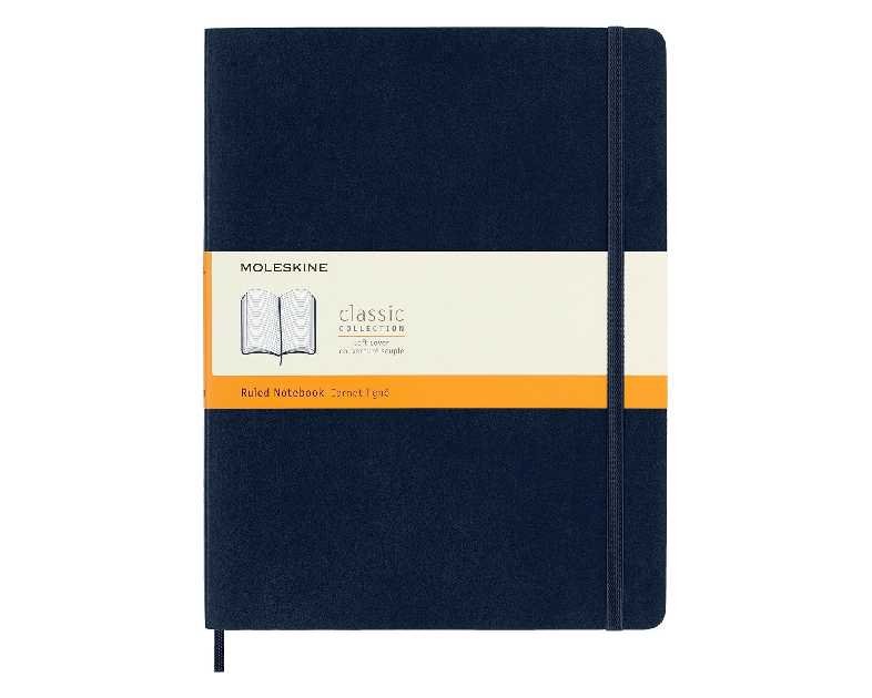 Moleskine Classic Notebook, Soft Cover, XL (7.5" x 9.5") Ruled/Lined, Sapphire Blue, 192 Pages
